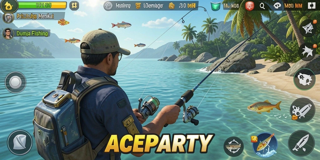 Gameplay ACEPARTY yang memikat dengan berbagai jenis ikan.
