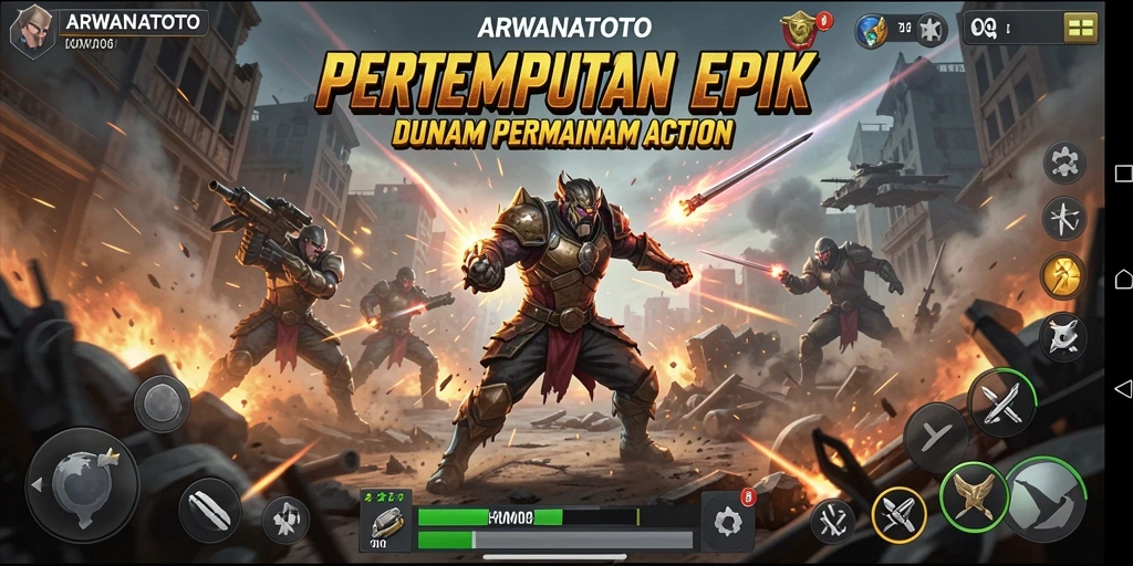 Screenshot epic dari ARWANATOTO menampilkan aksi pertempuran yang intens.