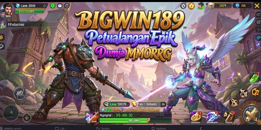 Screenshot gameplay BIGWIN189 menunjukkan pertempuran epik di dunia fantasi.