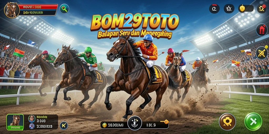Tangkapan layar gameplay BOM29TOTO menampilkan aksi balap penuh keseruan.