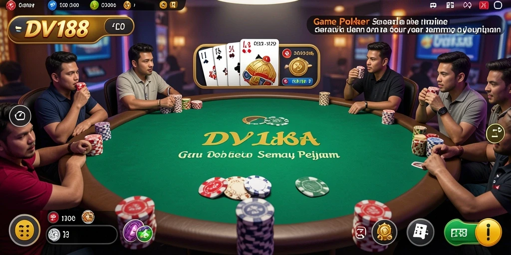 Tampilan screenshot <strong>DV188</strong> menunjukkan gameplay Poker yang seru dan interaktif.