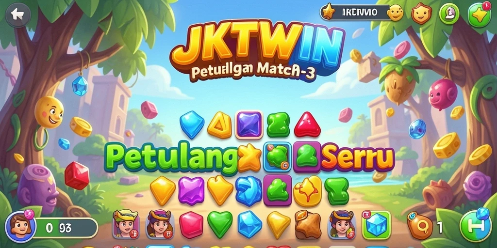 Gameplay seru JKTWIN dengan pencocokan permata berwarna.