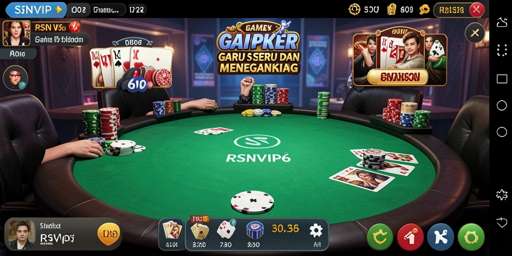 Screenshot gameplay poker RSNVIP6 menunjukkan suasana permainan yang seru.