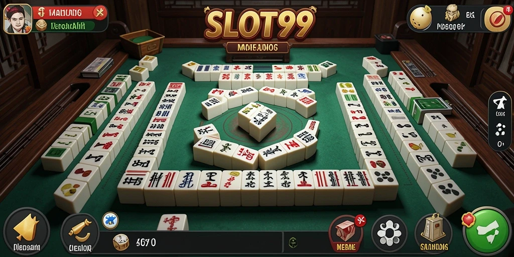 Tampilan gameplay SLOT99 yang seru dan menantang saat bermain Mahjong.